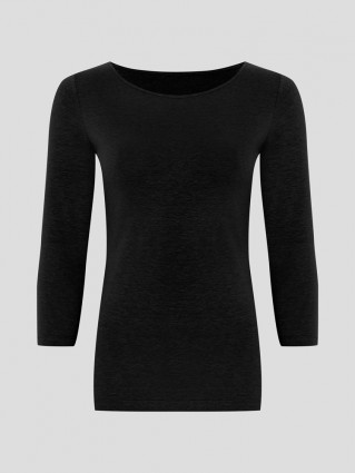 Hanf Damen schmales 3/4 T-Shirt - Farbe black aus Hanf und Bio-Baumwolle